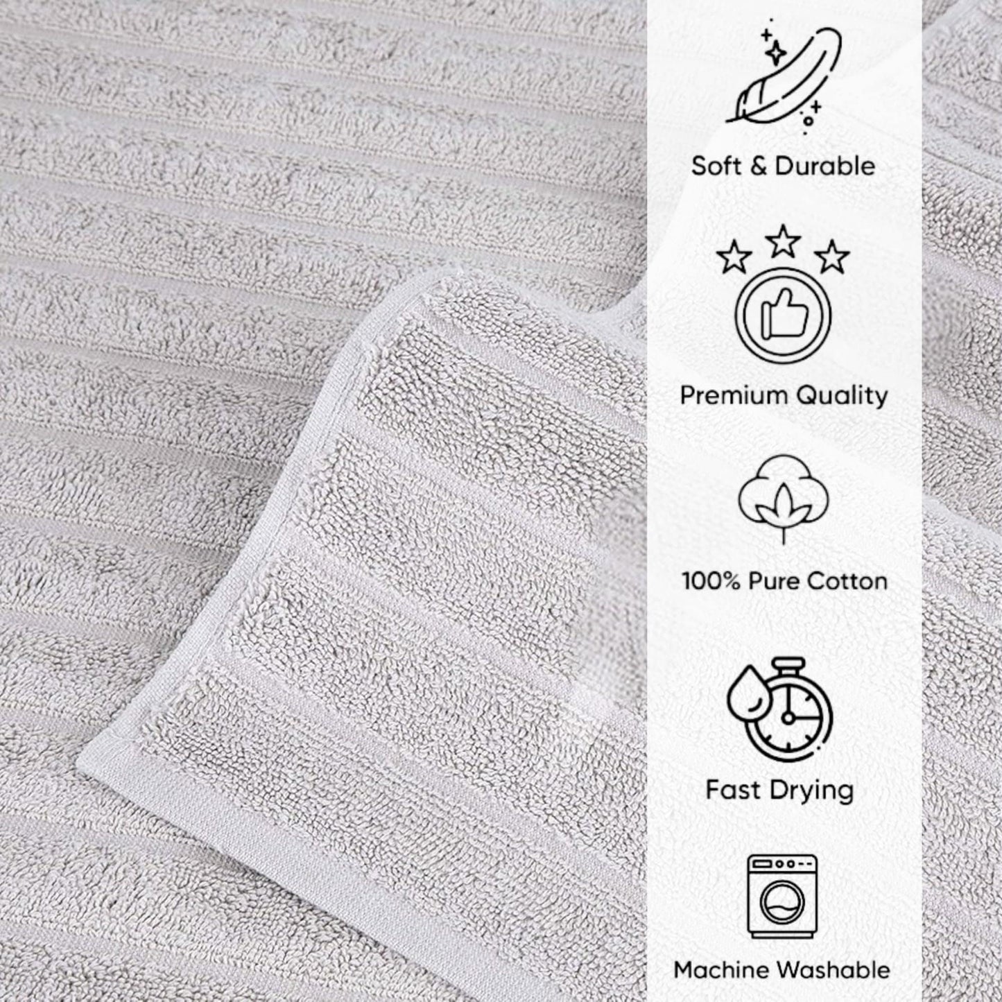 Set di 3 asciugamani turchi classici, teli da bagno in cotone e asciugamani a coste oversize, ultra morbidi e assorbenti, 40x65 cm