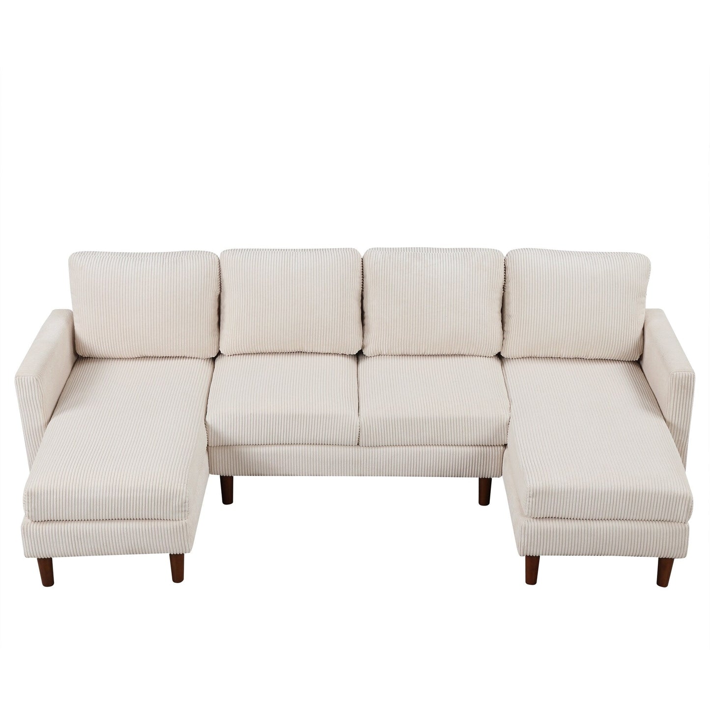 Divano componibile classico a 4 posti a forma di U con cuscini rimovibili e gambe in legno massello per soggiorno e studio