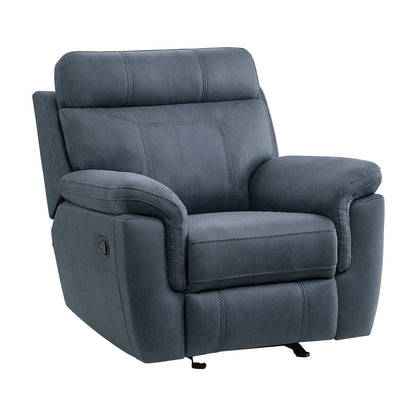Poltrona reclinabile manuale Clif da 38 pollici, microfibra blu, legno