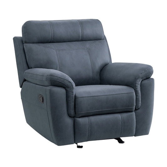 Poltrona reclinabile manuale Clif da 38 pollici, microfibra blu, legno