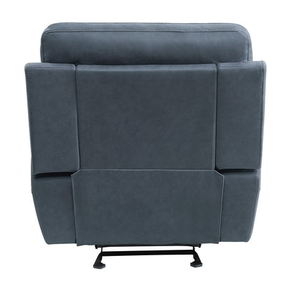 Poltrona reclinabile manuale Clif da 38 pollici, microfibra blu, legno