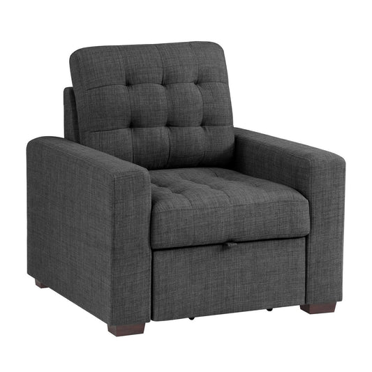 Sedia Cliff da 37 pollici, pouf estraibile, poliestere grigio scuro, legno espresso
