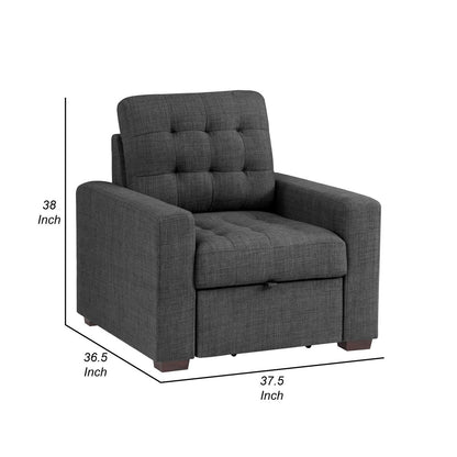 Sedia Cliff da 37 pollici, pouf estraibile, poliestere grigio scuro, legno espresso