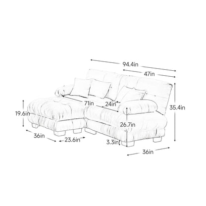 Divano componibile Cloud Couch per soggiorno, divano a 2 posti in ciniglia con 2 cuscini lombari e 2 cuscini decorativi