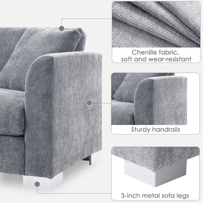 Divano componibile Cloud, set di divani di lusso a L con 2 cuscini gratuiti, mobili da interno in ciniglia a 4 posti con chaise longue oversize