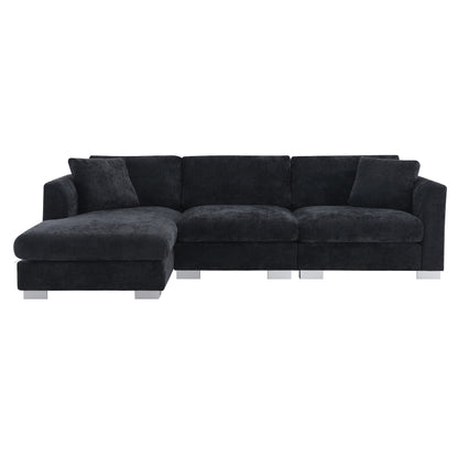 Divano componibile Cloud, set di divani di lusso a L con 2 cuscini gratuiti, mobili da interno in ciniglia a 4 posti con chaise longue oversize