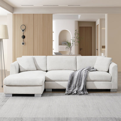 Divano componibile Cloud, set di divani di lusso a L con 2 cuscini gratuiti, mobili da interno in ciniglia a 4 posti con chaise longue oversize