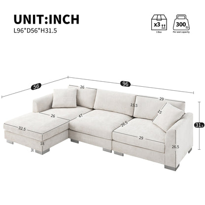 Divano componibile Cloud, set di divani di lusso a L con 2 cuscini gratuiti, mobili da interno in ciniglia a 4 posti con chaise longue oversize
