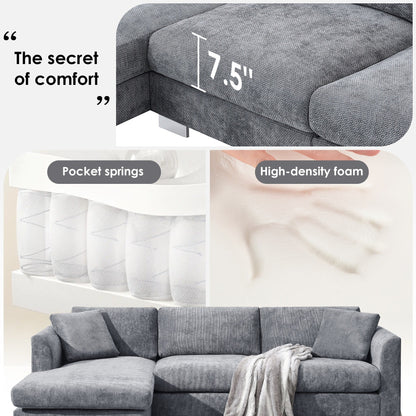 Divano componibile Cloud, set di divani di lusso a L con 2 cuscini gratuiti, mobili da interno in ciniglia a 4 posti con chaise longue oversize