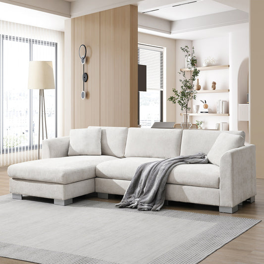 Divano componibile Cloud, set di divani di lusso a L con 2 cuscini gratuiti, mobili da interno in ciniglia a 4 posti con chaise longue oversize