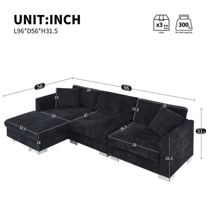 Divano componibile Cloud, set di divani di lusso a L con 2 cuscini gratuiti, mobili da interno in ciniglia a 4 posti con chaise longue oversize