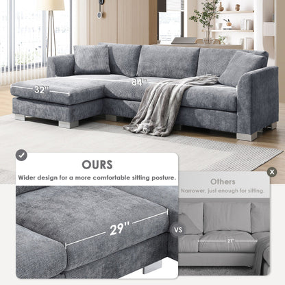 Divano componibile Cloud, set di divani di lusso a L con 2 cuscini gratuiti, mobili da interno in ciniglia a 4 posti con chaise longue oversize