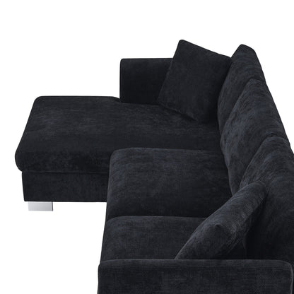 Divano componibile Cloud, set di divani di lusso a L con 2 cuscini gratuiti, mobili da interno in ciniglia a 4 posti con chaise longue oversize