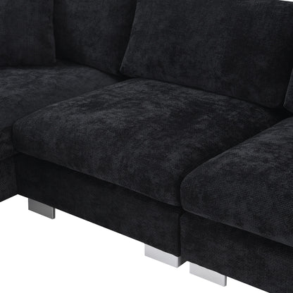 Divano componibile Cloud, set di divani di lusso a L con 2 cuscini gratuiti, mobili da interno in ciniglia a 4 posti con chaise longue oversize