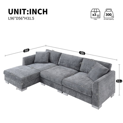 Divano componibile Cloud, set di divani di lusso a L con 2 cuscini gratuiti, mobili da interno in ciniglia a 4 posti con chaise longue oversize