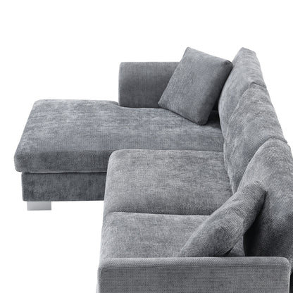 Divano componibile Cloud, set di divani di lusso a L con 2 cuscini gratuiti, mobili da interno in ciniglia a 4 posti con chaise longue oversize