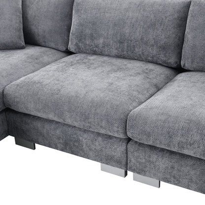 Divano componibile Cloud, set di divani di lusso a L con 2 cuscini gratuiti, mobili da interno in ciniglia a 4 posti con chaise longue oversize