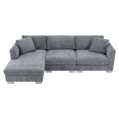 Divano componibile Cloud, set di divani di lusso a L con 2 cuscini gratuiti, mobili da interno in ciniglia a 4 posti con chaise longue oversize