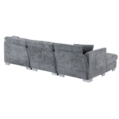 Divano componibile Cloud, set di divani di lusso a L con 2 cuscini gratuiti, mobili da interno in ciniglia a 4 posti con chaise longue oversize