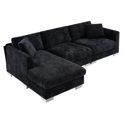 Divano componibile Cloud, set di divani di lusso a L con 2 cuscini gratuiti, mobili da interno in ciniglia a 4 posti con chaise longue oversize