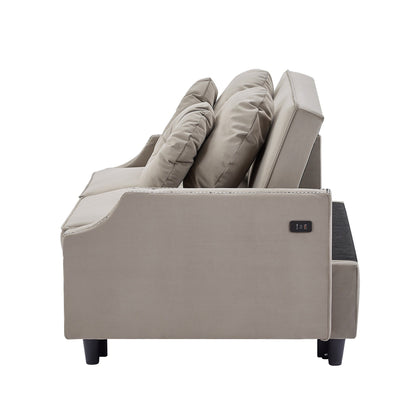Divano letto regolabile in poliestere color caffè con porte USB