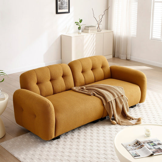 Divano Teddy a 3 posti Cognac con gambe in legno