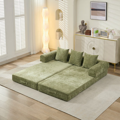 Comodo divano letto pieghevole trasformabile, divano letto da terra, divano da terra in ciniglia con braccioli, divano da terra