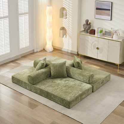 Comodo divano letto pieghevole trasformabile, divano letto da terra, divano da terra in ciniglia con braccioli, divano da terra