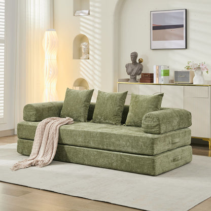 Comodo divano letto pieghevole trasformabile, divano letto da terra, divano da terra in ciniglia con braccioli, divano da terra