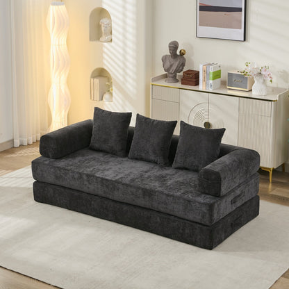 Comodo divano letto pieghevole trasformabile, divano letto da terra, divano da terra in ciniglia con braccioli, divano da terra