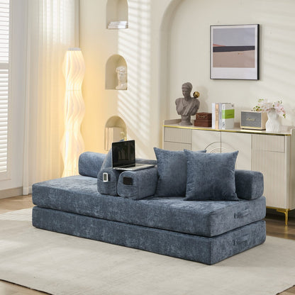 Comodo divano letto pieghevole trasformabile, divano letto da terra, divano da terra in ciniglia con braccioli, divano da terra