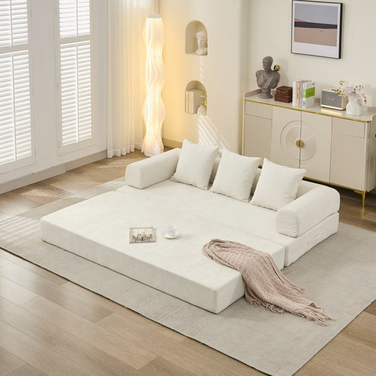 Comodo divano letto pieghevole trasformabile, divano letto da terra, divano da terra in ciniglia con braccioli, divano da terra