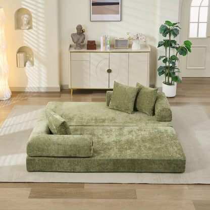 Comodo divano letto pieghevole trasformabile, divano letto da terra, divano da terra in ciniglia con braccioli, divano da terra