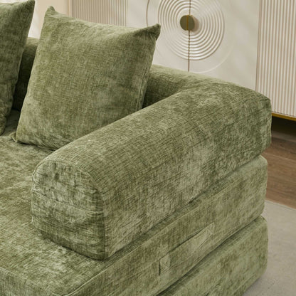Comodo divano letto pieghevole trasformabile, divano letto da terra, divano da terra in ciniglia con braccioli, divano da terra