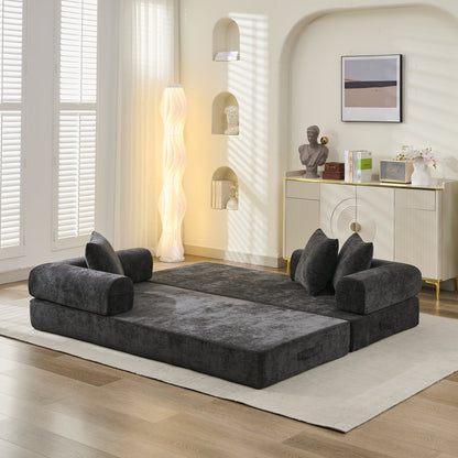 Comodo divano letto pieghevole trasformabile, divano letto da terra, divano da terra in ciniglia con braccioli, divano da terra