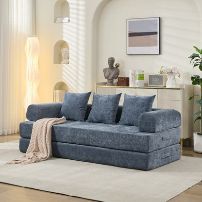 Comodo divano letto pieghevole trasformabile, divano letto da terra, divano da terra in ciniglia con braccioli, divano da terra