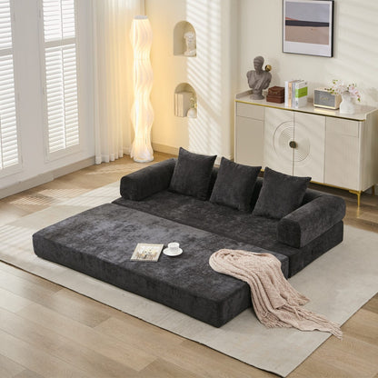 Comodo divano letto pieghevole trasformabile, divano letto da terra, divano da terra in ciniglia con braccioli, divano da terra