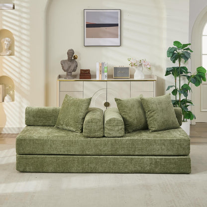 Divano letto pieghevole e trasformabile, comodo divano letto da terra, divano da terra in ciniglia con braccioli, divano da terra