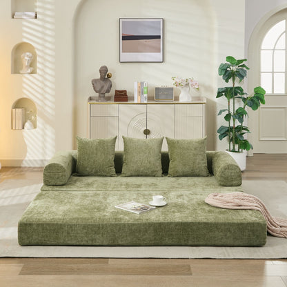 Divano letto pieghevole e trasformabile, comodo divano letto da terra, divano da terra in ciniglia con braccioli, divano da terra