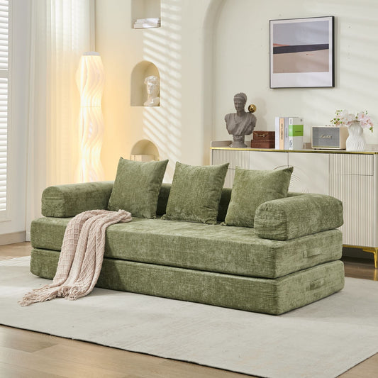 Divano letto pieghevole e trasformabile, comodo divano letto da terra, divano da terra in ciniglia con braccioli, divano da terra