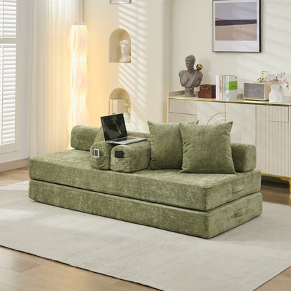 Divano letto pieghevole e trasformabile, comodo divano letto da terra, divano da terra in ciniglia con braccioli, divano da terra