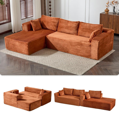 Divano componibile a compressione con chaise longue a forma di L, divano letto modulare con seduta profonda per soggiorno, camera da letto, velluto a coste