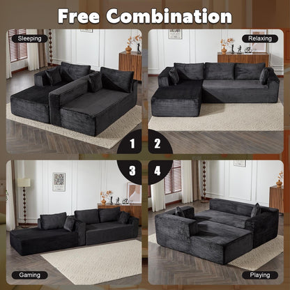Divano componibile a compressione con chaise longue a forma di L, divano letto modulare con seduta profonda per soggiorno, camera da letto, velluto a coste