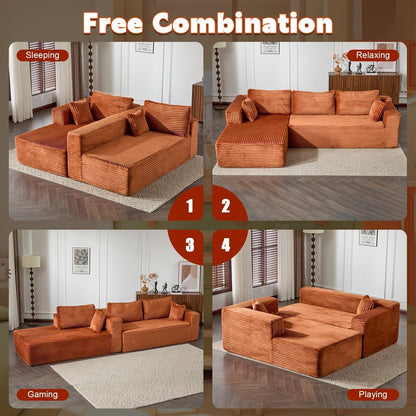 Divano componibile a compressione con chaise longue a forma di L, divano letto modulare con seduta profonda per soggiorno, camera da letto, velluto a coste