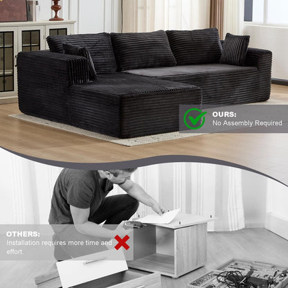 Divano componibile a compressione con chaise longue a forma di L, divano letto modulare con seduta profonda per soggiorno, camera da letto, velluto a coste