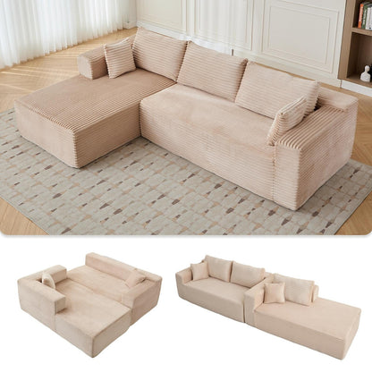 Divano componibile a compressione con chaise longue a forma di L, divano letto modulare con seduta profonda per soggiorno, camera da letto, velluto a coste