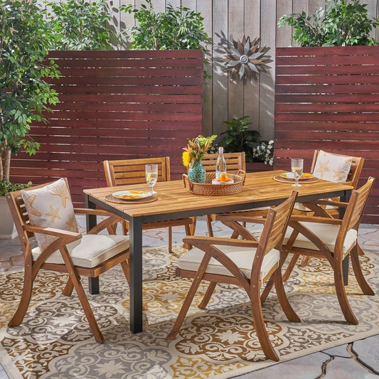 Set da pranzo da esterno Concord da 7 pezzi in legno di acacia di Christopher Knight Home