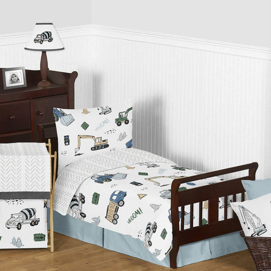 Set di 5 coperte per bambini della collezione Construction Truck Boy, per bambini piccoli, con motivo a freccia a zig-zag grigio, giallo, nero, blu e verde