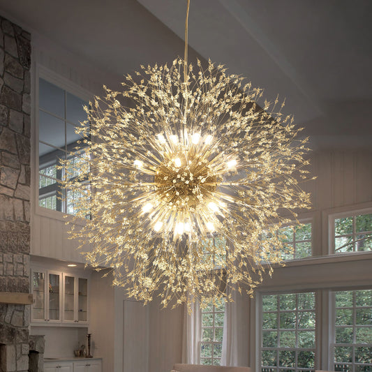 Lampadario contemporaneo Sputnik in cristallo con fuochi d'artificio glamour da 16/20/24 luci, lampada a sospensione Dandelion
