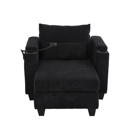 Divano letto trasformabile in chaise longue da 37,4 pollici, in velluto a coste, con porte USB e due portabicchieri.